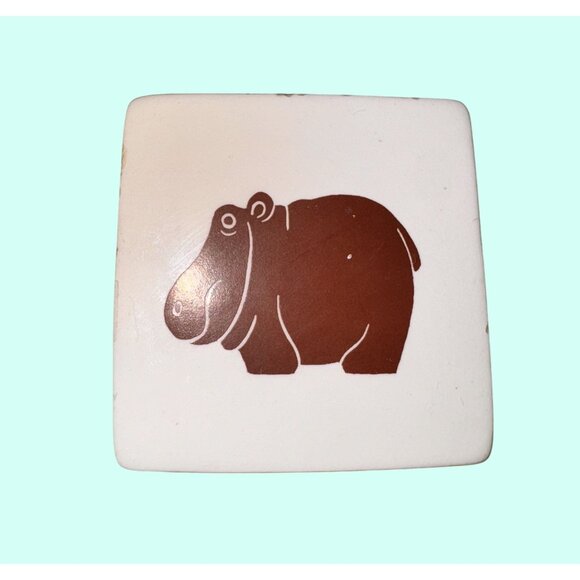 2" Nancy Lopez Ceramic Trinket Box brown Hippo green Frog 1976 japan - Picture 1 of 7